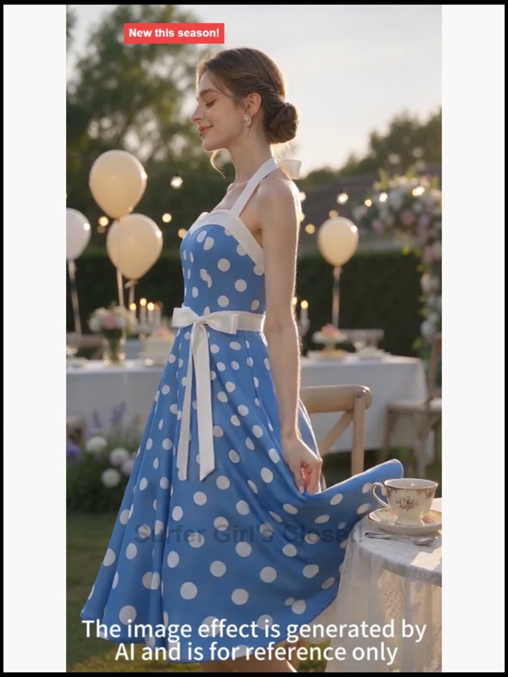 Vintage 1950s Halter Polka Dot Dress Sleeveless with Belt - Picture 6 of 6